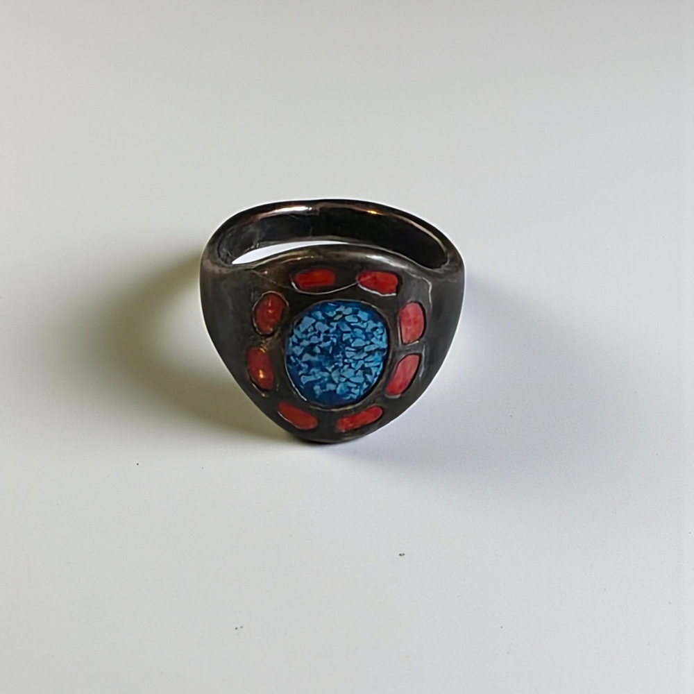 Black Ring with Blue and Red Accents